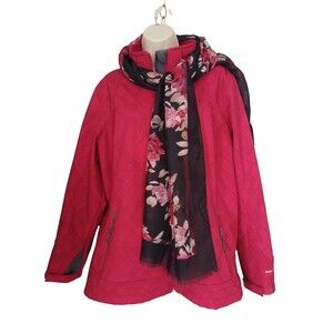 Free Country Red Jacket Faux Fur Lining Womens 1X W/Free J. Jill Scarf  No Hood